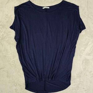 Womens Navy Blue Dolman Sleeve Off Shoulder Tunic Top Size L Oversized Stretch